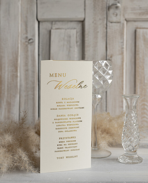 Menu glamour menu weselne karta dań weselnych, eleganckie menu zlocone litery i perełki, stojąca karta dań z numerkiem stołu w jednym, menu, karta drinków, karta deserów 