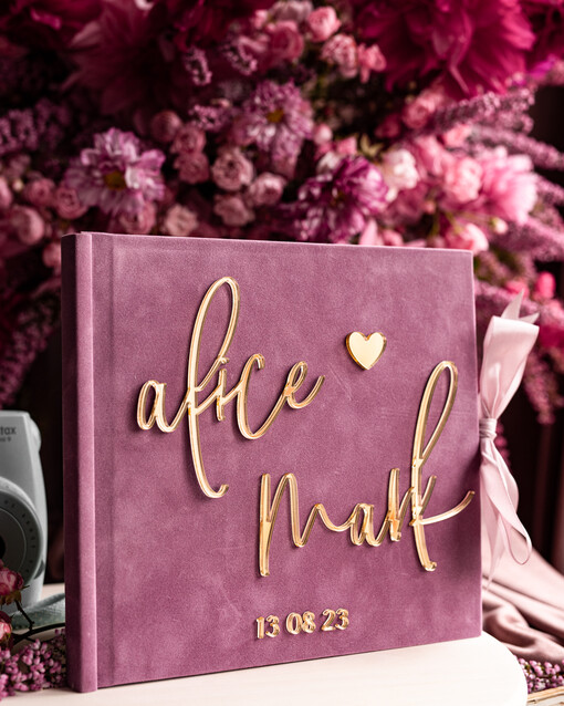 Księgi wpisów gości Instax różowa księga wpisów gości ze złotymi napisami, elegancka pamiątkowa księga gości, księga na zdjęcia i życzenia od Gości weselnych, pamiatkowa ksiega gosci 