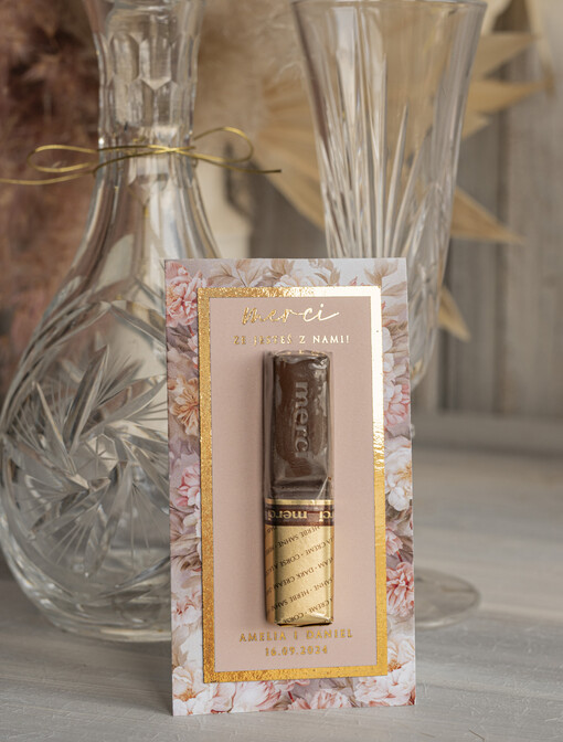 Słodkości / miodki - czekoladki Czekoladki podziękowania dla gości weselnych, czekoladki personalizowane merci, prezenciki dla gości na weselu, czekoladki dla gości weselnych 