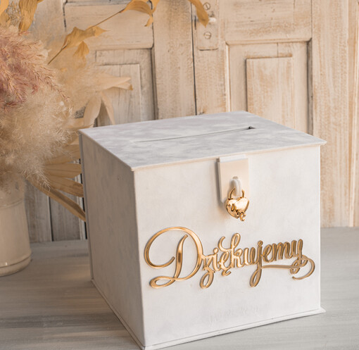 Pudełko na koperty  glamour Szybka wysyłka weselna skrzynka na koperty z życzeniami, welurowa kopertówka dla Młodej Pary, pudełko na koperty ze złotymi napisami